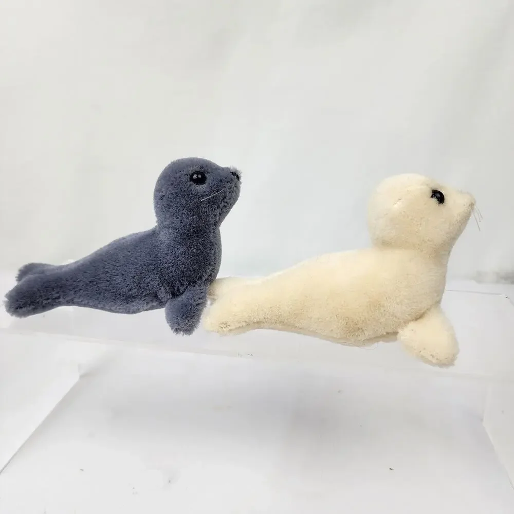 2 1983 Dakin Plush Mohair 100% Wool Baby Seal Pups Gray & White 5.5